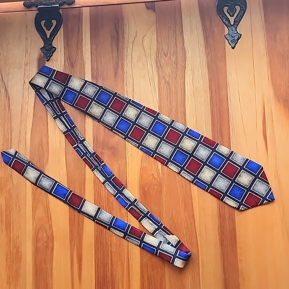 Valentino Vintage Silk Tie silver, gold, red, and blue